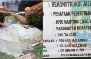 Drainase Tanpa Pembuangan, Papan Proyek Ditutup, NCW Soroti Proyek Pedestrian Rp3,4 Miliar di Bekasi